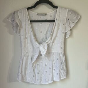 Abercrombie & Fitch White Lace Eyelit Tie Ruffle Top XS